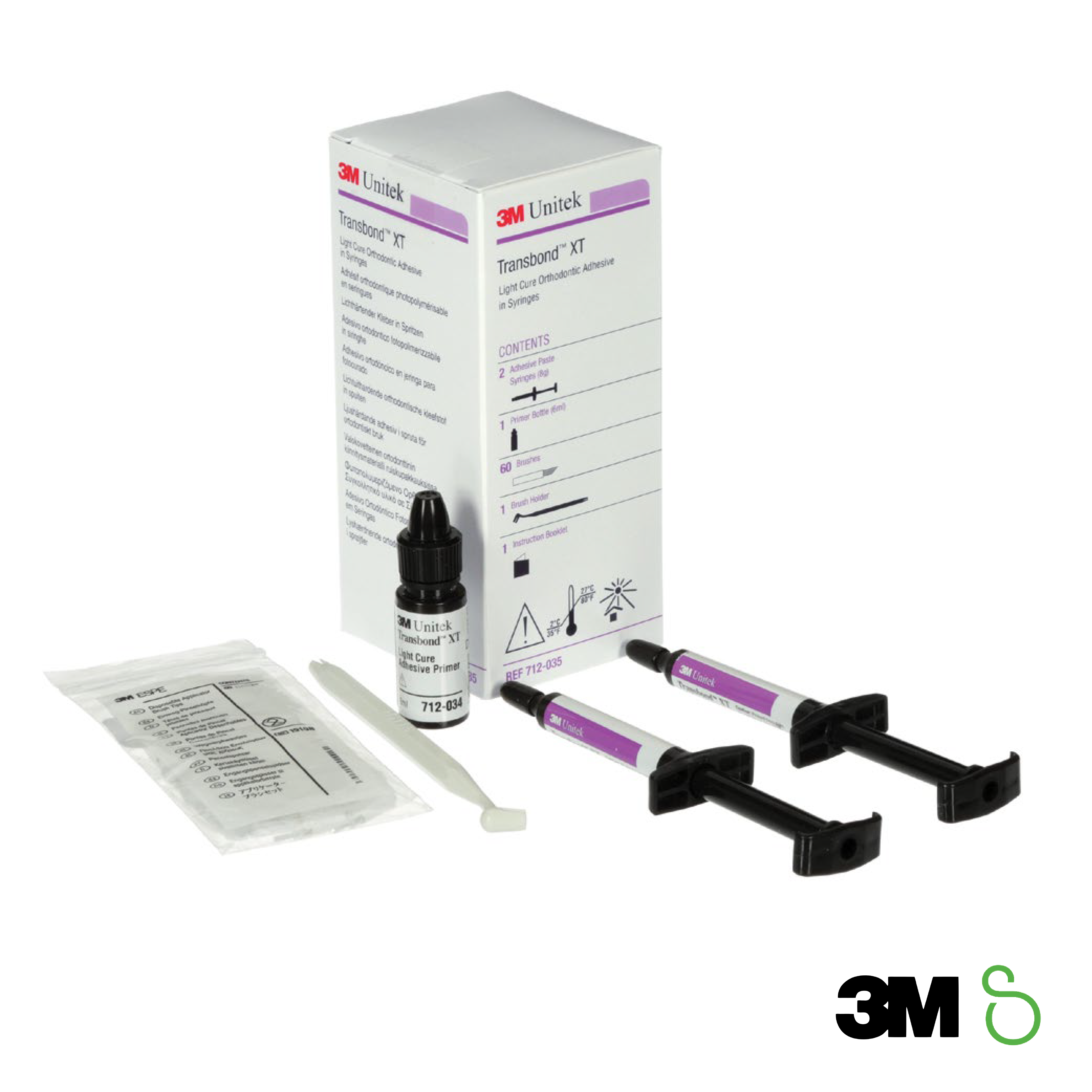 3M Transbond XT Light Cure Adhesive is an ortho adhesive. It bonds metal and ceramic brackets.