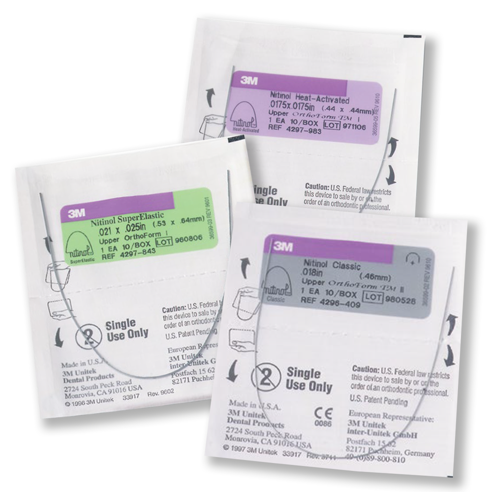 3M NiTi Nitinol Archwires: Classic (CL), Heat-Activated (HA), & Super-Elastic (SE). Orthodontic appliance. D-Controll.