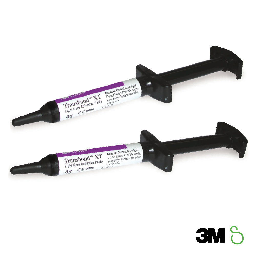 3M Transbond XT Light Cure Adhesive is an ortho adhesive. It bonds metal and ceramic brackets.